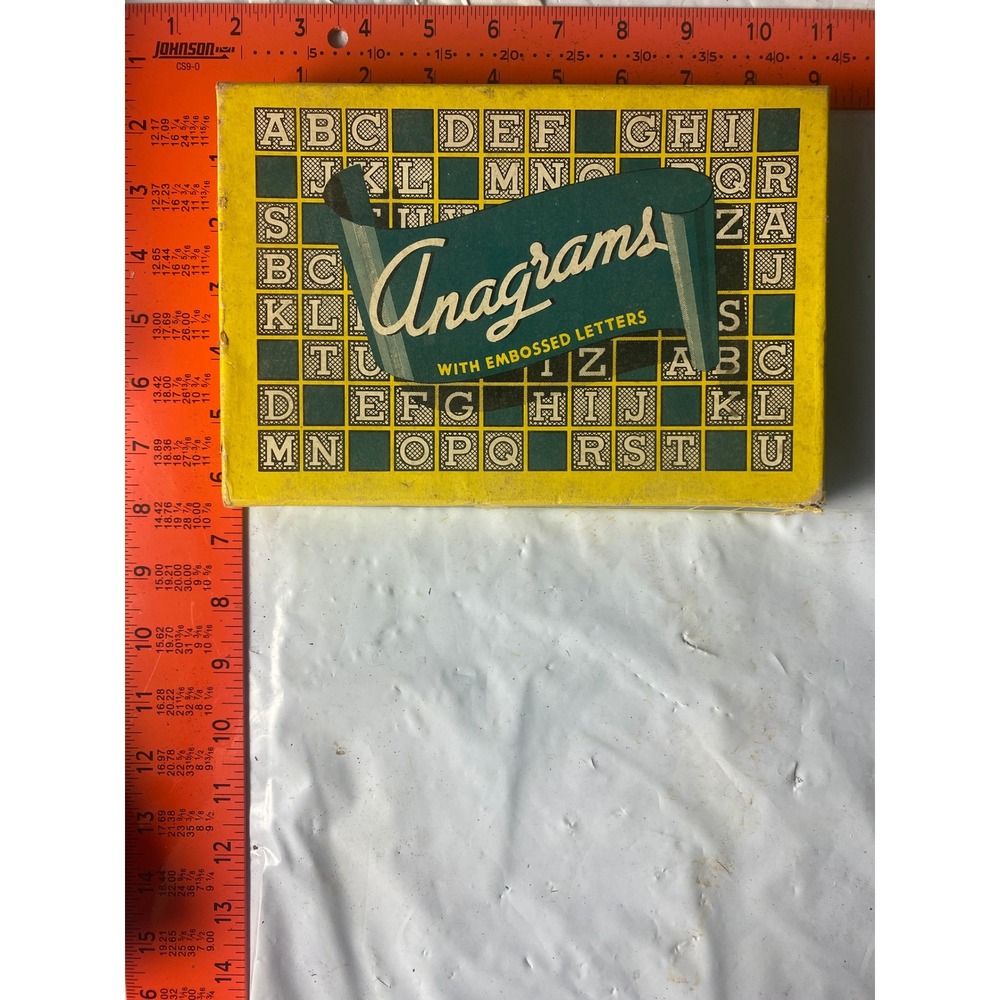 Vintage Anagrams Word Game with Embossed Letters Yellow Green Box Retro Toy